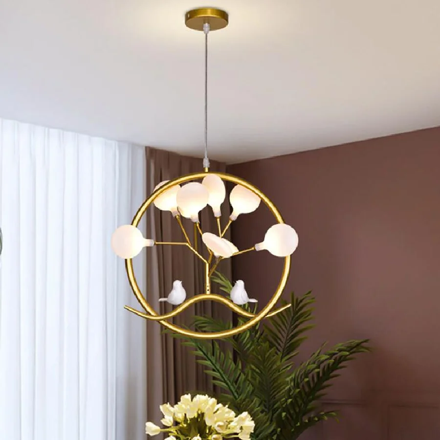 

Кольцевая люстра в виде птичьей клетки, Подвесная лампа в скандинавском стиле в виде ветки дерева, комнатная лампа для спальни, столовой, гостиной, коридора, декоративное освещение