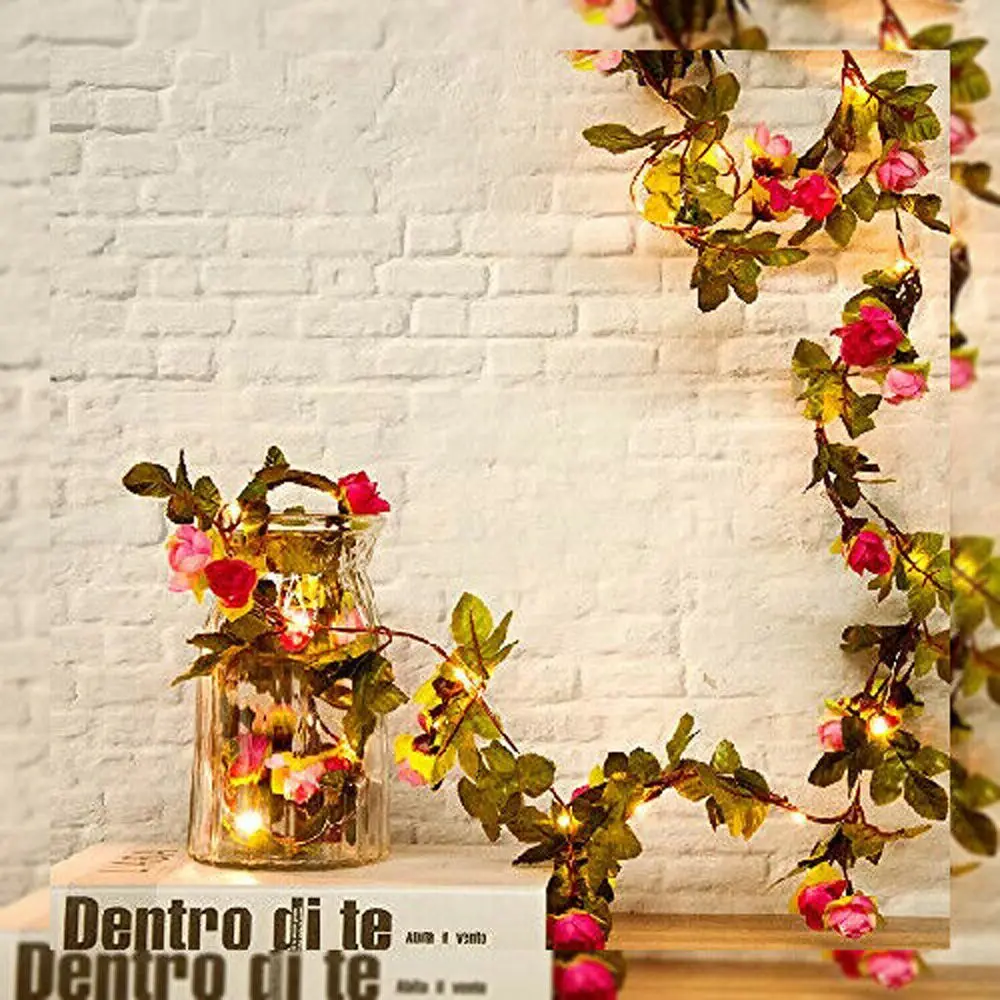 

2M Leaf Copper Wire Party Decoration Event Garland Christmas Fairy Light String Light Artificial Rose Flower Vine Lamp