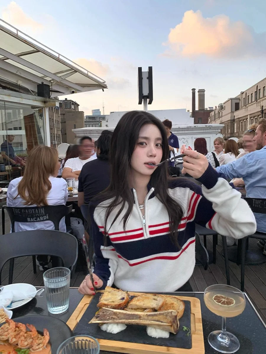 Американский винтажный вязаный женский осенний топ на половину молнии