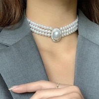 new elegant baroque three strands collar planet choker pearl necklace for women girls wedding vintage gifts party jewelry 0588w