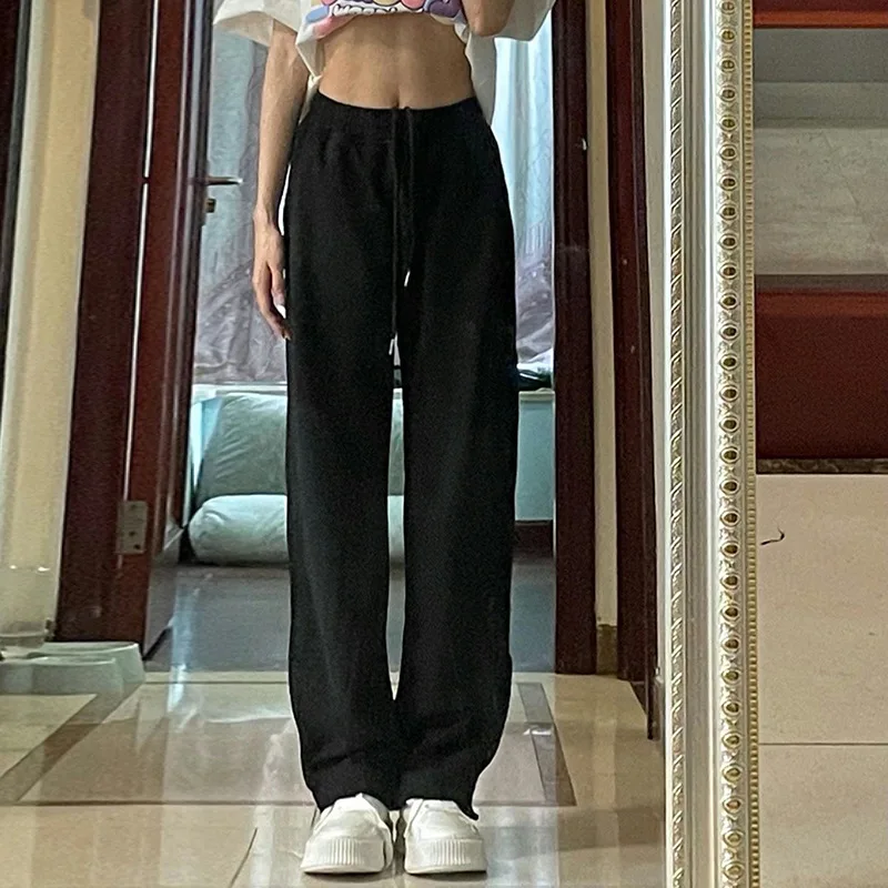 

Повседневные Спортивные штаны Y2K, Женские Мешковатые хлопковые однотонные черные винтажные джоггеры с эластичным поясом, штаны для фитнеса...