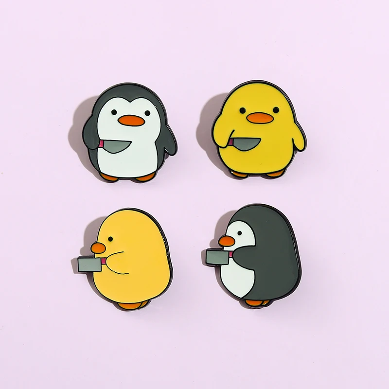 

Penguin Dagger Knife Enamel Pins Cute Duck Badge Metal Lapel Pins Hat Backpack Clothes Brooches Cartoon Pin Jewelry for Friends