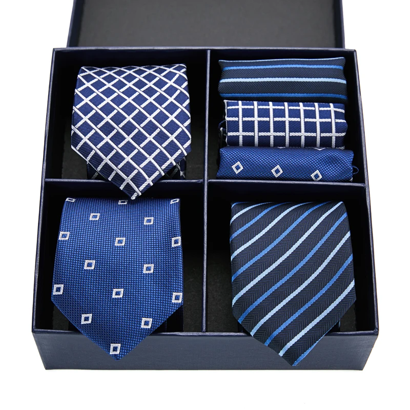 Woven 100% Silk Gift Box 3 Set Tie Handkerchief Cufflink Set Pocket Squares Necktie For Men Gravata Brown Clothing Accessories