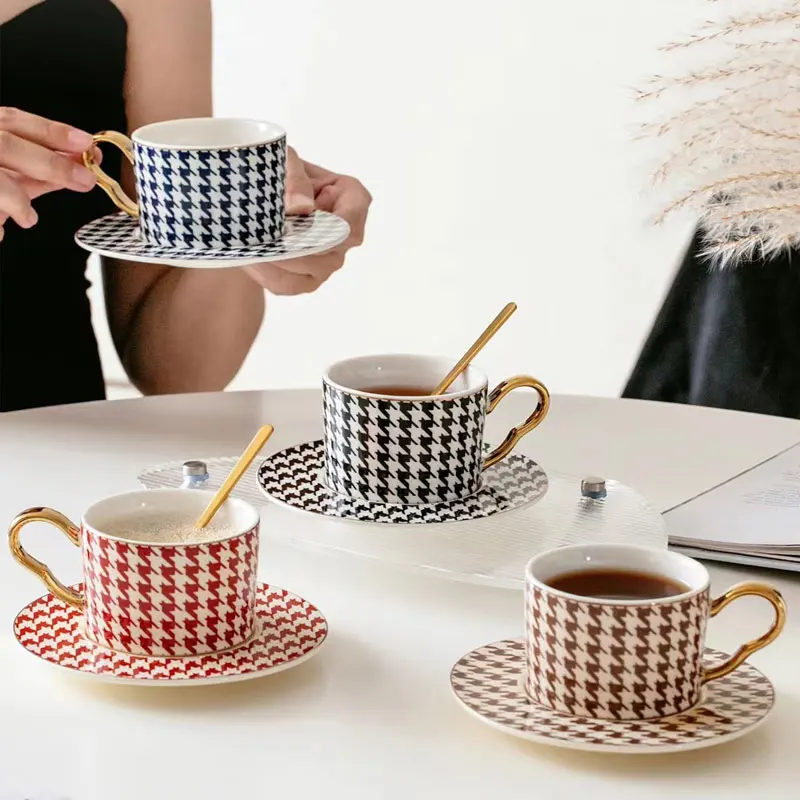 

Ins Style Ceramic Mug Set Coffee Cup With Dish and Spoon Personalized Home Tableware Cup Set for Tea Latte Gifts