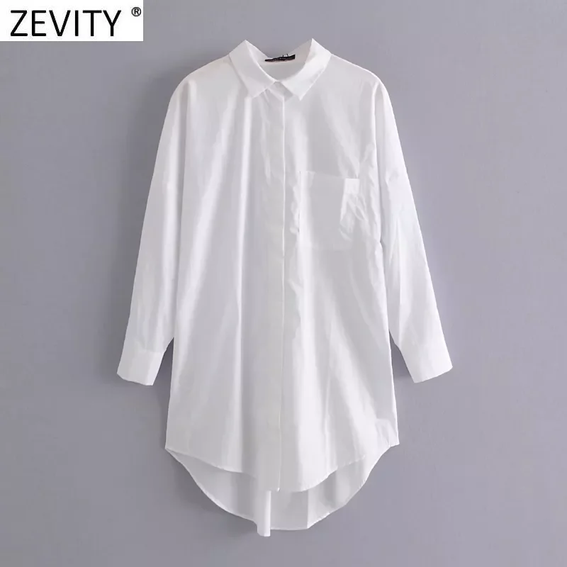 

Zevity New Women Simply Pocket Patch Casual Long Blouse Ladies Long Sleeve Business Shirt Chic Femme Breasted Blusas Tops LS7346