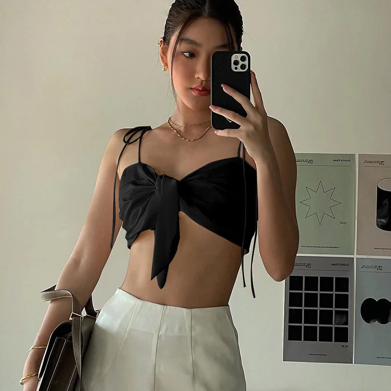 

Small fresh fashion women's 2022 new spring sexy V-neck lace-up tube top