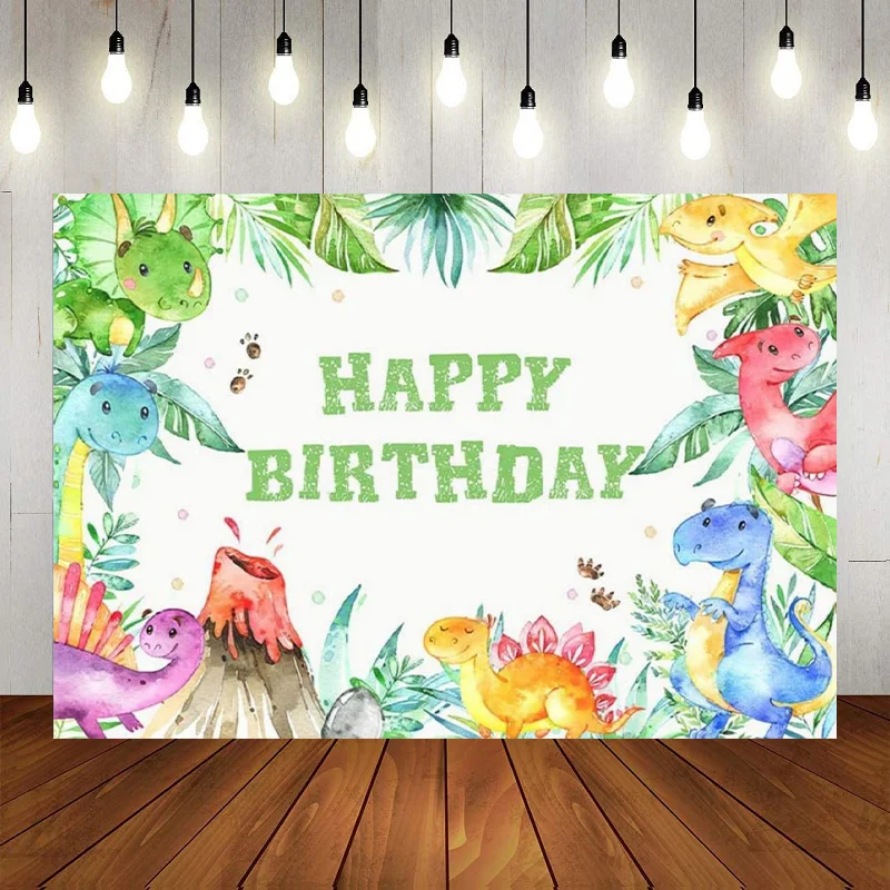 Dinosaur World Tropical Jungle Safari Happy Birthday Party Baby Shower Photography Backdrop Background Banner Decoration