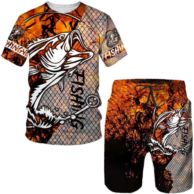 

Men Fashion essential Tees Suits Summer Oversized Harajuku Funny fish Graphic Top Shorts Men Clothing 3D Printed t shirt for men