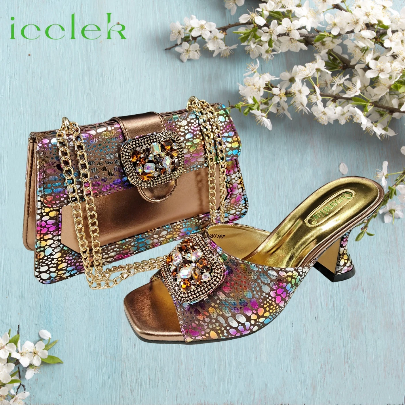 Coffee Latest Italian Design Fashion African Women's High Heels Comfortable Shoes and Bags Set Leather Casual Ladies Slippers