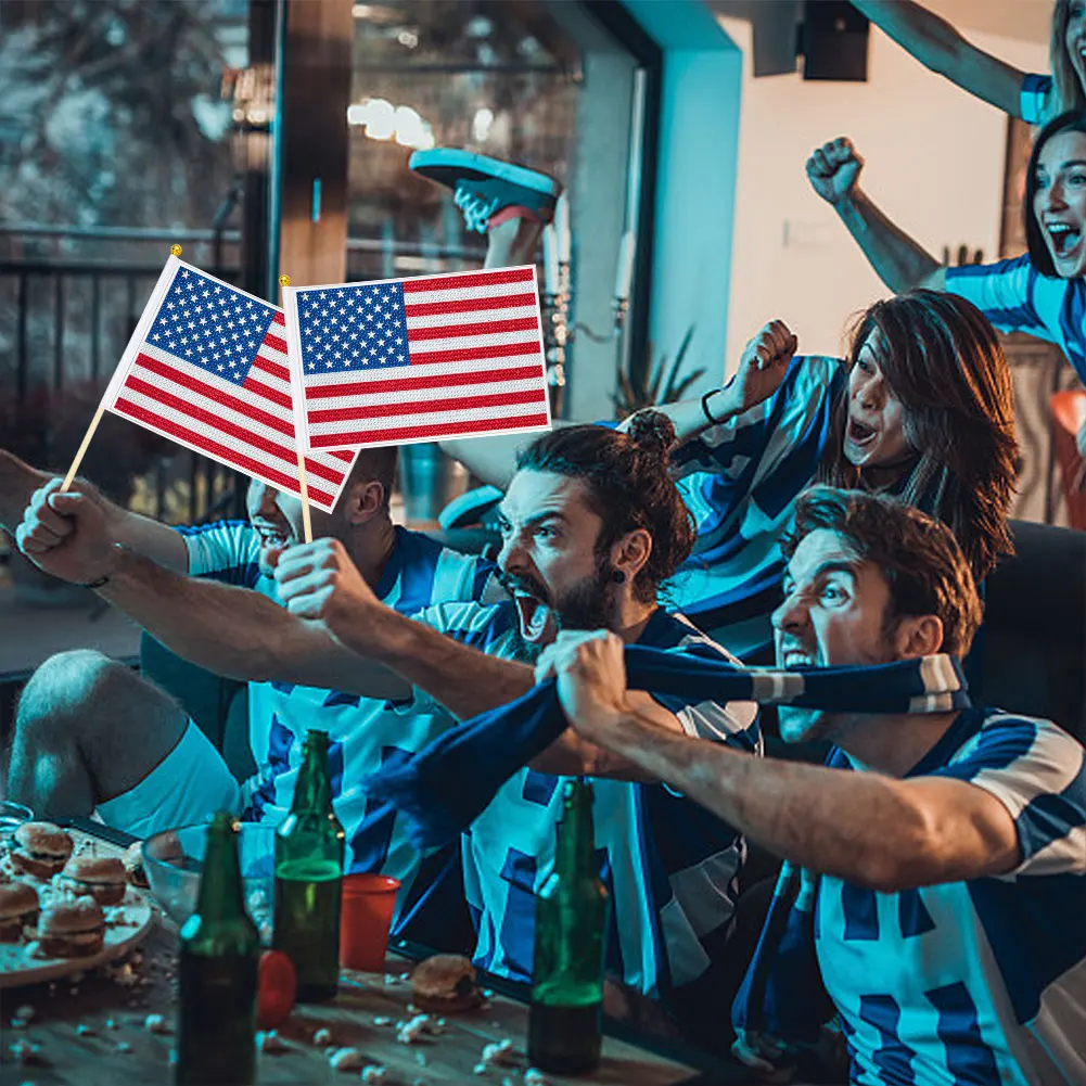 

Mini Handheld Flags Diamond Painting Easy To Hold Drilling Small National Flags with Pole for Activity Decoration