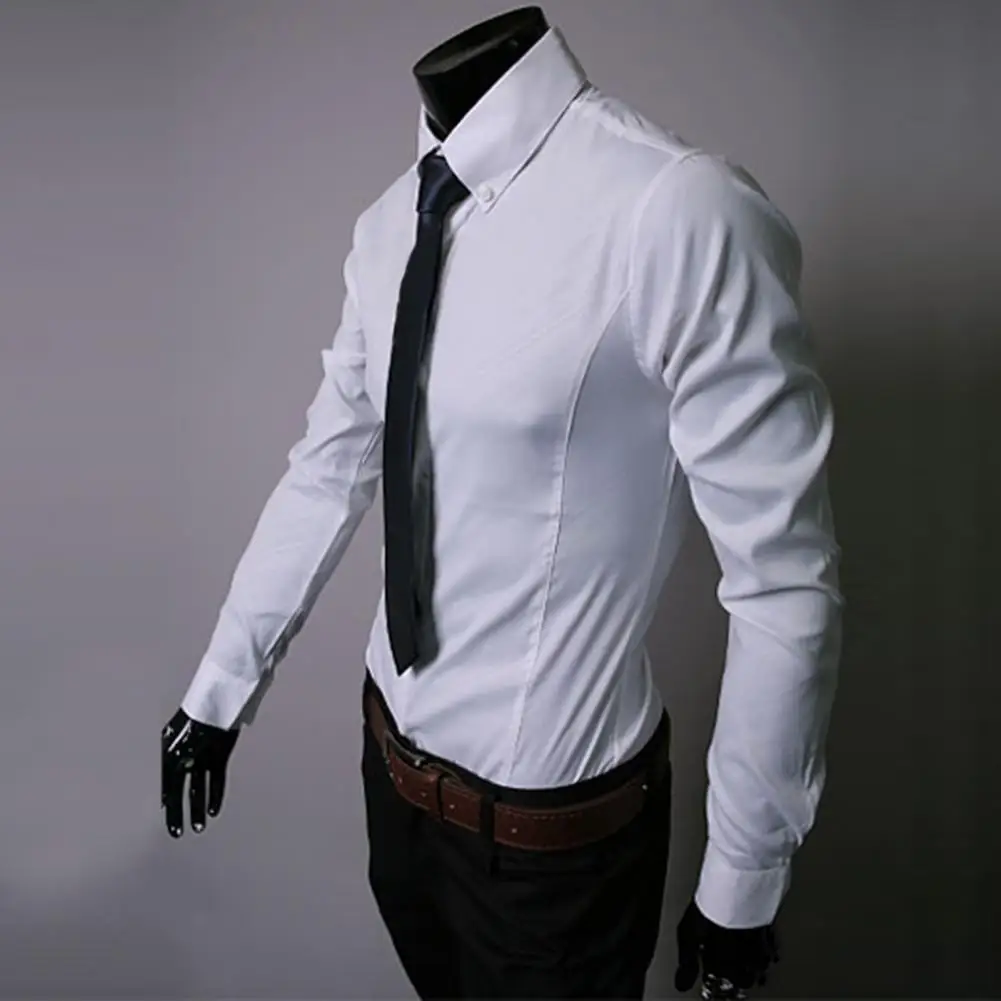 

Slim Fit Solid Color Oblique Stripe Print Lapel Men Shirt Male Clothes