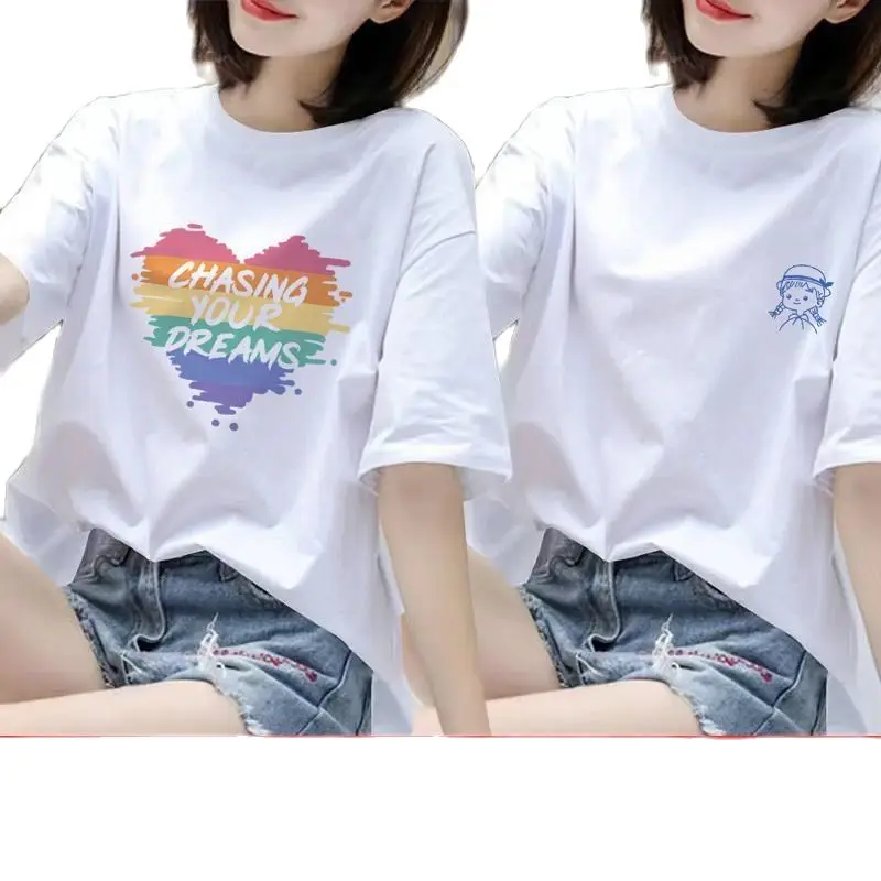 

2023 Single/Two Short-sleeved T-shirts With Women's Printed Bottoming Shirts Ln Summer New Korean Students' Loose Tops Ins Tide