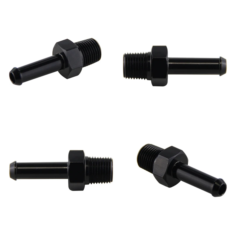 

4PCS 1/8 NPT Male to AN4 Hose Barb Straight Aluminum Adapter Fitting Black