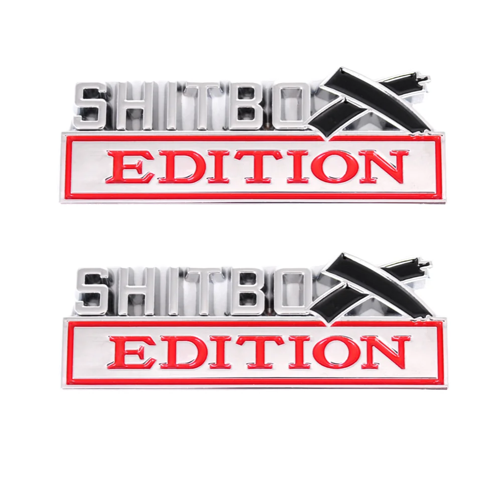 

2Pcs Chrome Red SHITBOX EDITION Emblem Car Fender Body Door Rear Badge Universal Car Decoration Sticker Decals Accessories