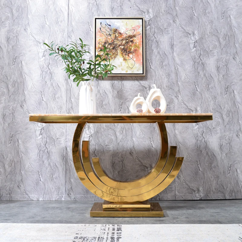 

Minimalist Stainless Steel Brushed Marble Console Table Home Decorations Hallway Porch Table Modern