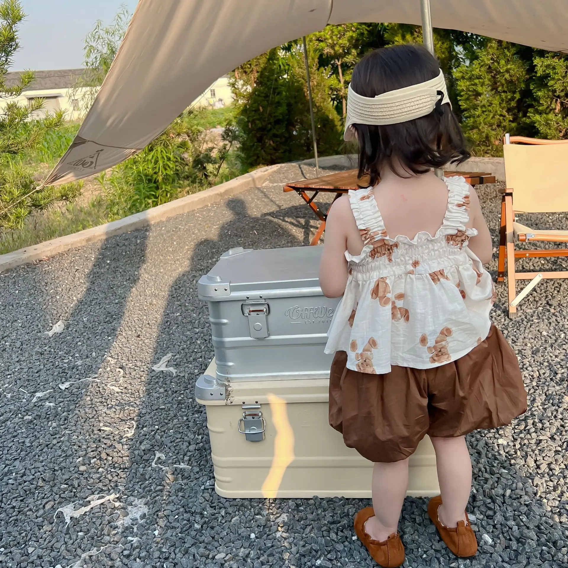 2022 Summer New Girls Vest + Shorts 2pcs Suit Cute Bear Print Children Casual Clothes Set Cotton Princess Baby Clothing Outfits