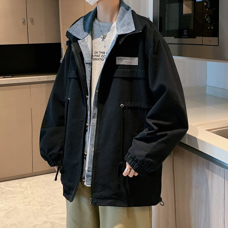 

Jacket for men style japanese 2021 fashion spring coat windbreaker hooded zipper outwear