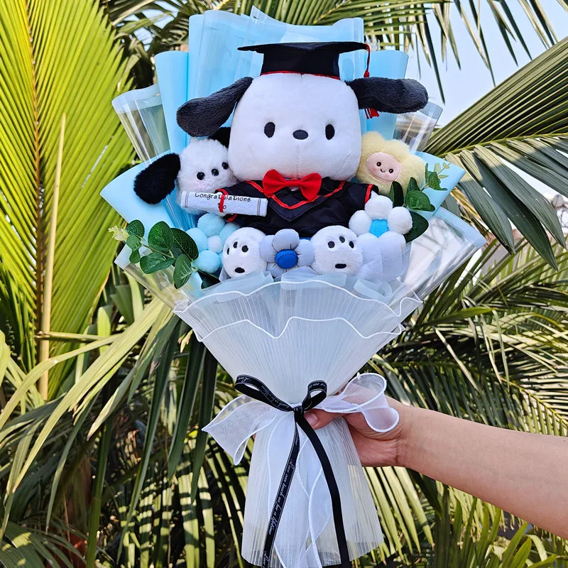 

New Cartoon My Melody Kuromi Cinnamoroll With Graduation Hats Handmade Sanrio Bouquet Valentines Day Christmas Graduation Gifts