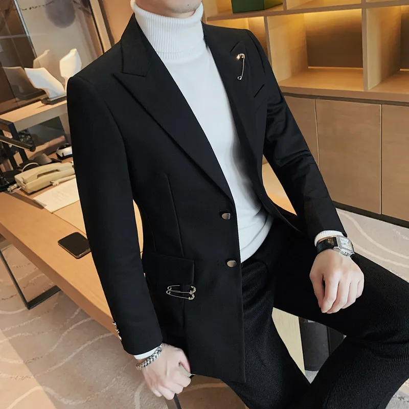 

Мужской Весенний Деловой смокинг в британском стиле 2023, мужской облегающий Модный деловой костюм, куртки/мужские повседневные блейзеры