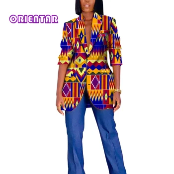 Fashion Women African Blazer Coats Floral Print Long Sleeve Jacket Lady Autumn Ankara Dashiki Turn Down Collar Coat WY9138