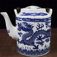 china old porcelain blue and white double dragon pattern lifting beam pot