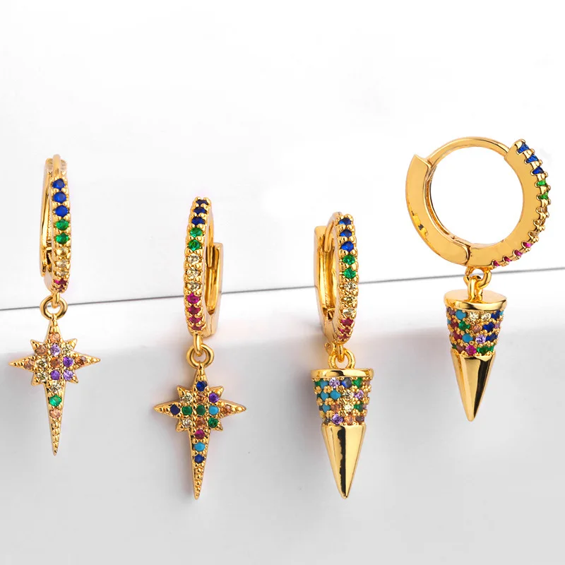 

Fashion Trend No Fade Gold Creative Jewelry Earrings Multicolor Micro-inlaid Zircon Star Awl Women Earrings