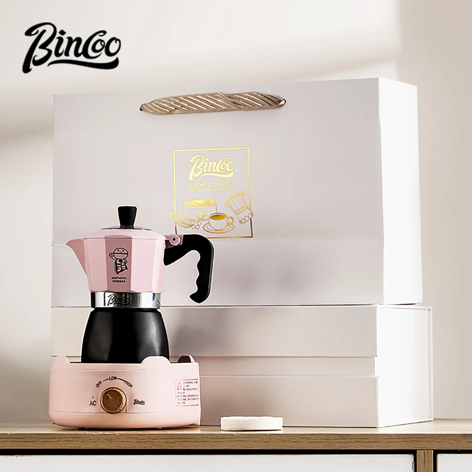 Фото Кофе Bincoo Moka Pot с двойным клапаном, кофеварка для эспрессо, итальянский кофе, концентрированная экстракция, кофейник, аксессуары для бариста, 220 В №5