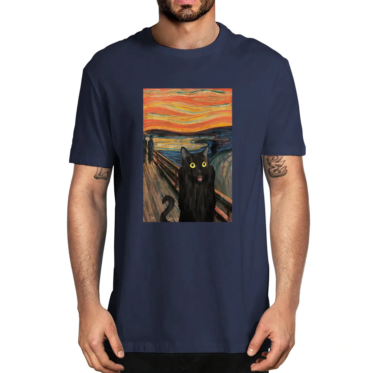 

Новинка, забавная летняя хлопковая Футболка большого размера с изображением черного кота и крика, Женская Повседневная Уличная одежда в ст...