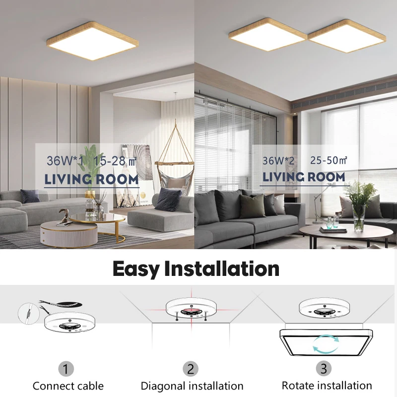 Smart Ceiling Lamp App Remote Switch Control Square Ultrathin Ceiling lights for Bedroom 36W Dimmable LED Lights for Living room