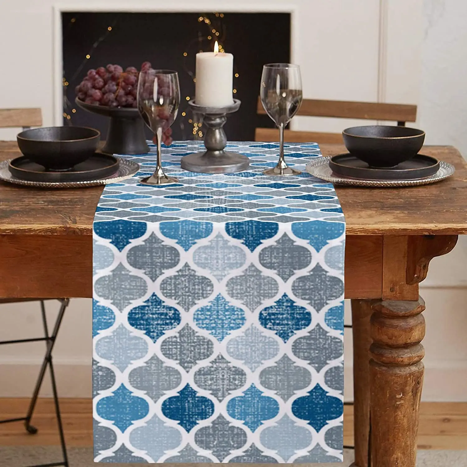 Rhombus Linen Table Runner 73 Inche  Geometry Table Decor Coffee Table Runners for indoor Dresser Dining Room Decoration