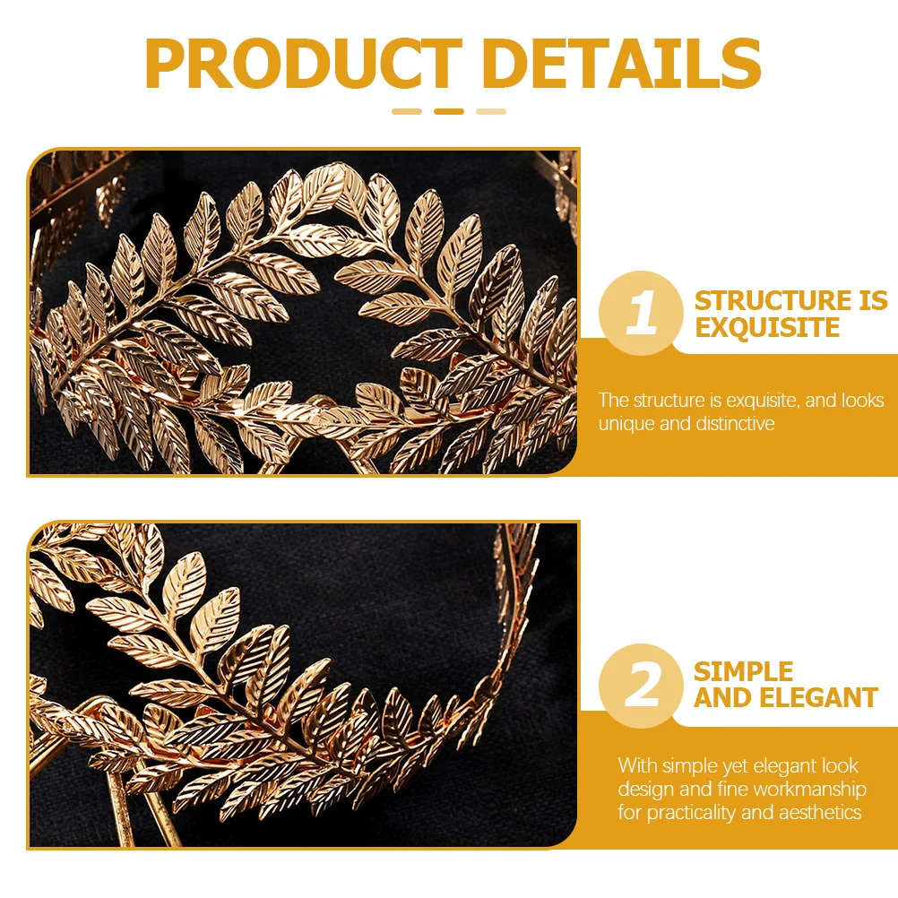 Leaf Headband Wedding Tiara Bridal Headpiece Gold for Bride Alloy Roman Wreath Bridesmaid