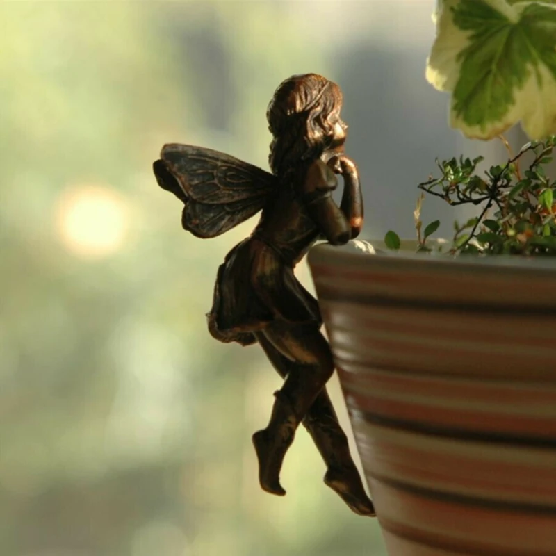 

Angel Girl Hanging Cup Resin Decoration Fairy Combination Flower Basket Edge Decor for Garden Design Plants Pot Hugger Ornaments