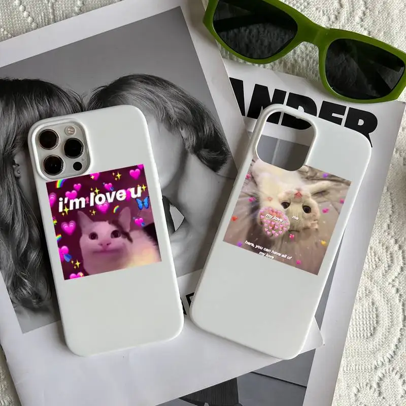 Cute Cat Dog Cartoon Pink Heart Phone Case White Fundas Shell Cover For Iphone 6 6s 7 8 Plus Xr X Xs 11 12 13 Mini Pro Max