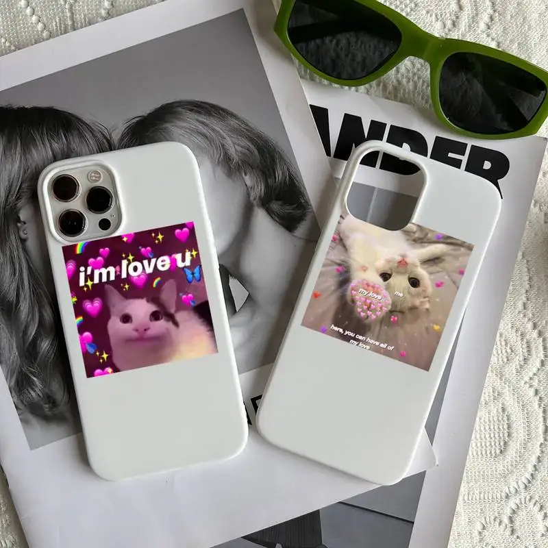 

Cute Cat Dog Cartoon Pink Heart Phone Case White Fundas Shell Cover For Iphone 6 6s 7 8 Plus Xr X Xs 11 12 13 Mini Pro Max