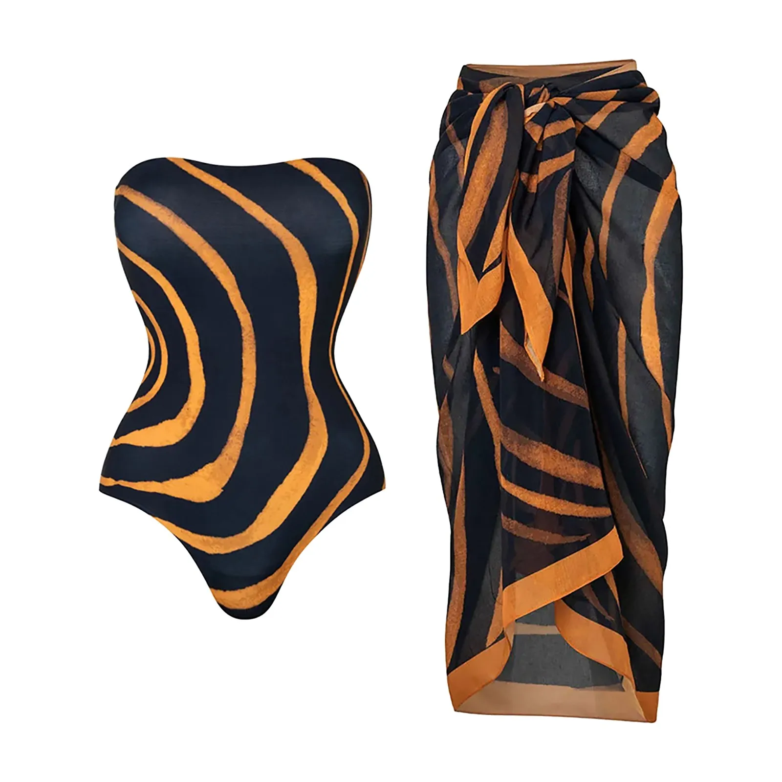 

Женский купальник с коротким рукавом и высокой талией, с принтом в полоску