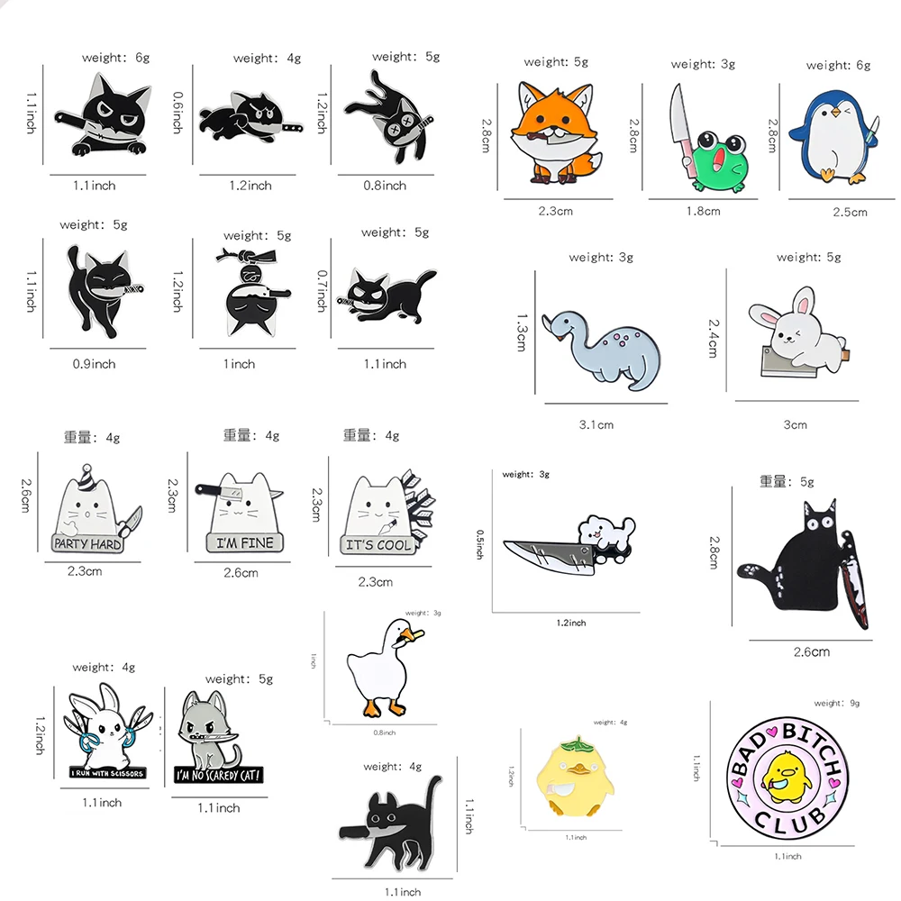 Брошь с ножом в виде животного кошка утка лиса лягушка кролик пингвин убийца