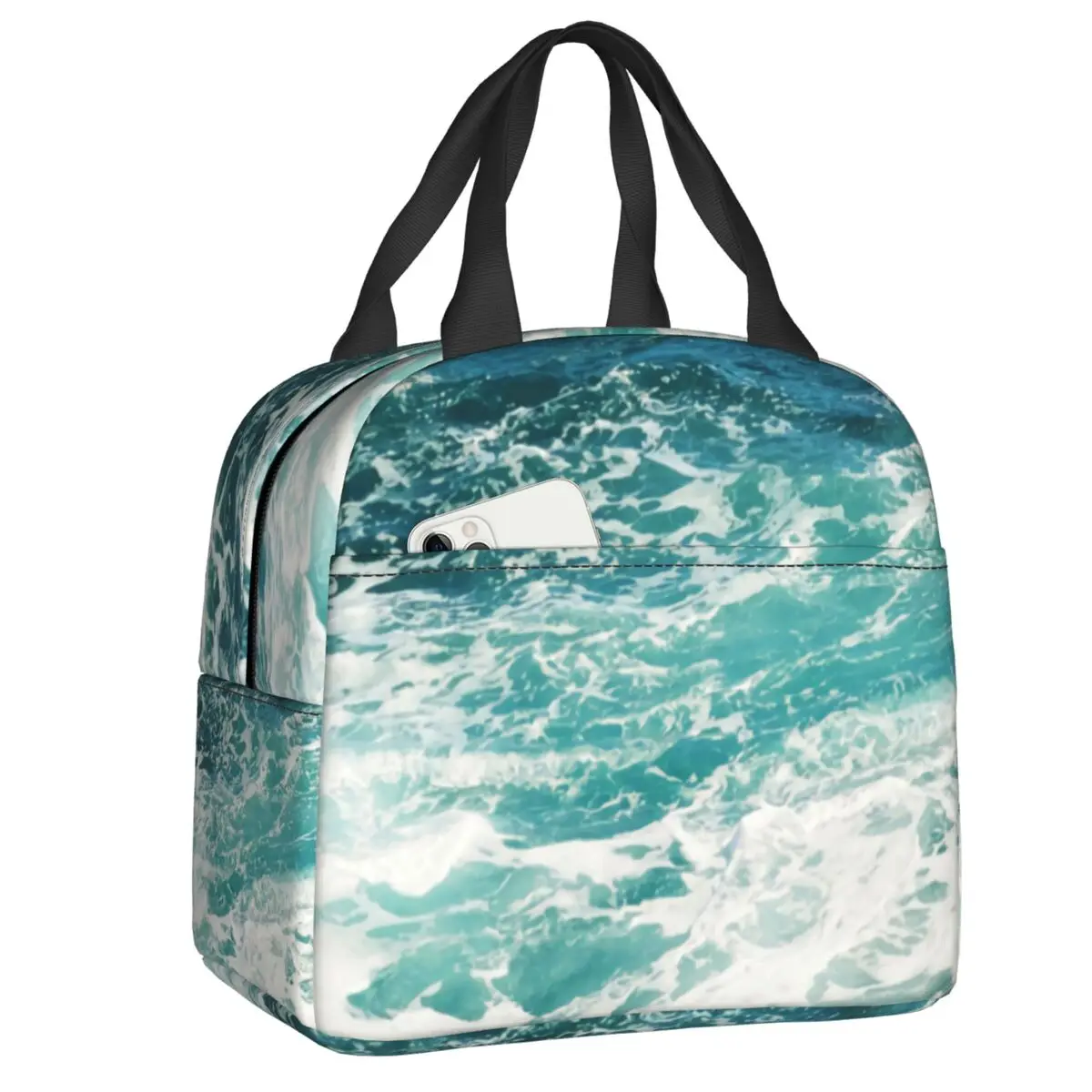 

Blue Ocean Waves Thermal Insulated Lunch Bags Women Resuable Lunch Container for School Office Outdoor Storage Food Box