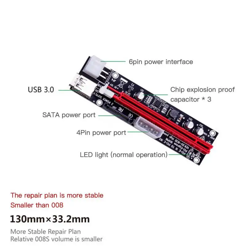VER009S Райзер PCI-E VER 009S PCIE удлинитель USB карта PCI Express 4x 16x адаптер 3 0 SATA 15Pin до 6 Pin кабель