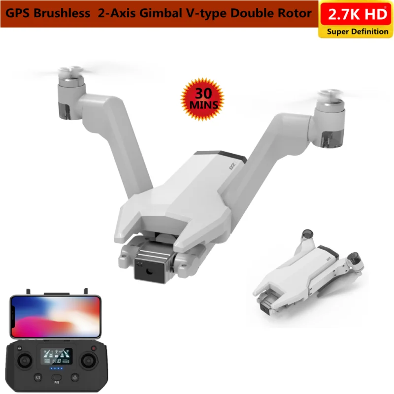 

V-Type Double Arm GPS Brushless WIFI FPV Racing RC Drone 5G 2.7K 30MINS EIS 2-Axis Gimbal Follow Me Remote Control Quadcopter