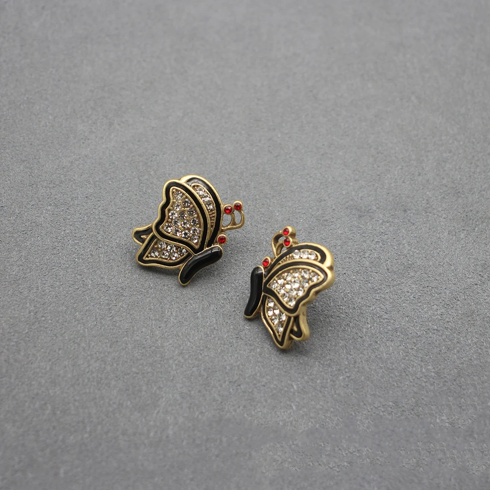 Черное золото эмаль французские винтажные девчачьи серьги-гвоздики с цирконием