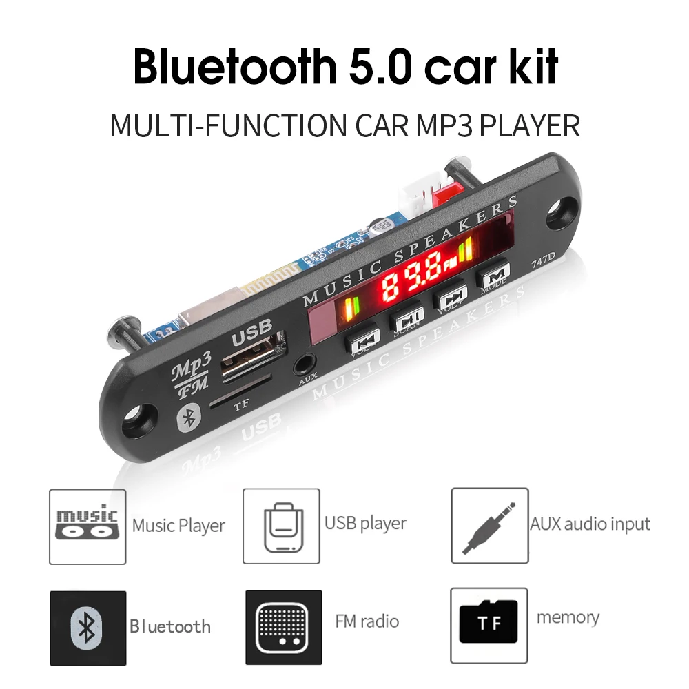 DC 12V Bluetooth5.0 MP3 декодирующая плата модуль микрофон Hands-free беспроводной