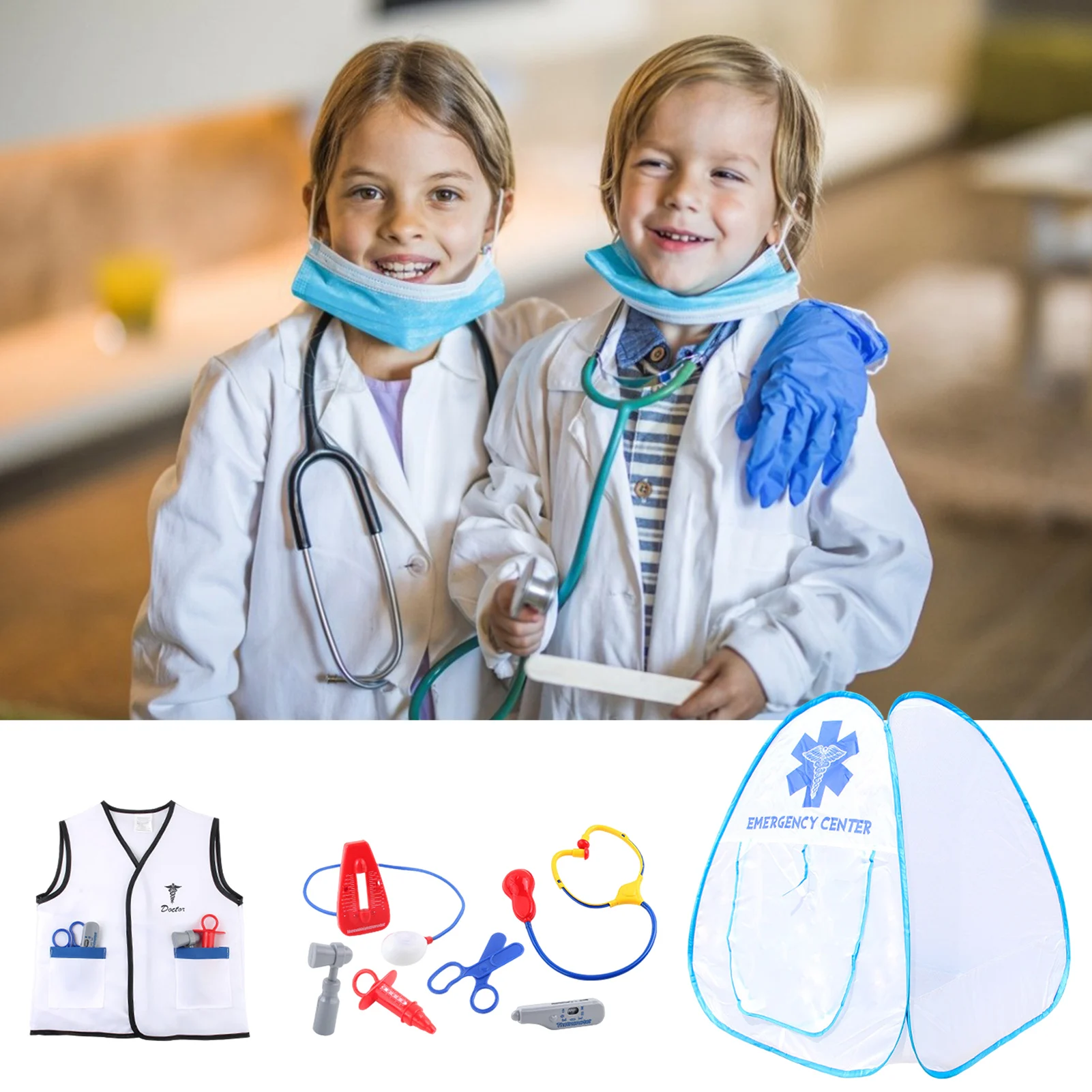 

Kids Pretend Play Temporary Medical Tent Game Suit With Doctor Role Play Costume And Simulation Medical Tools Educational Toys
