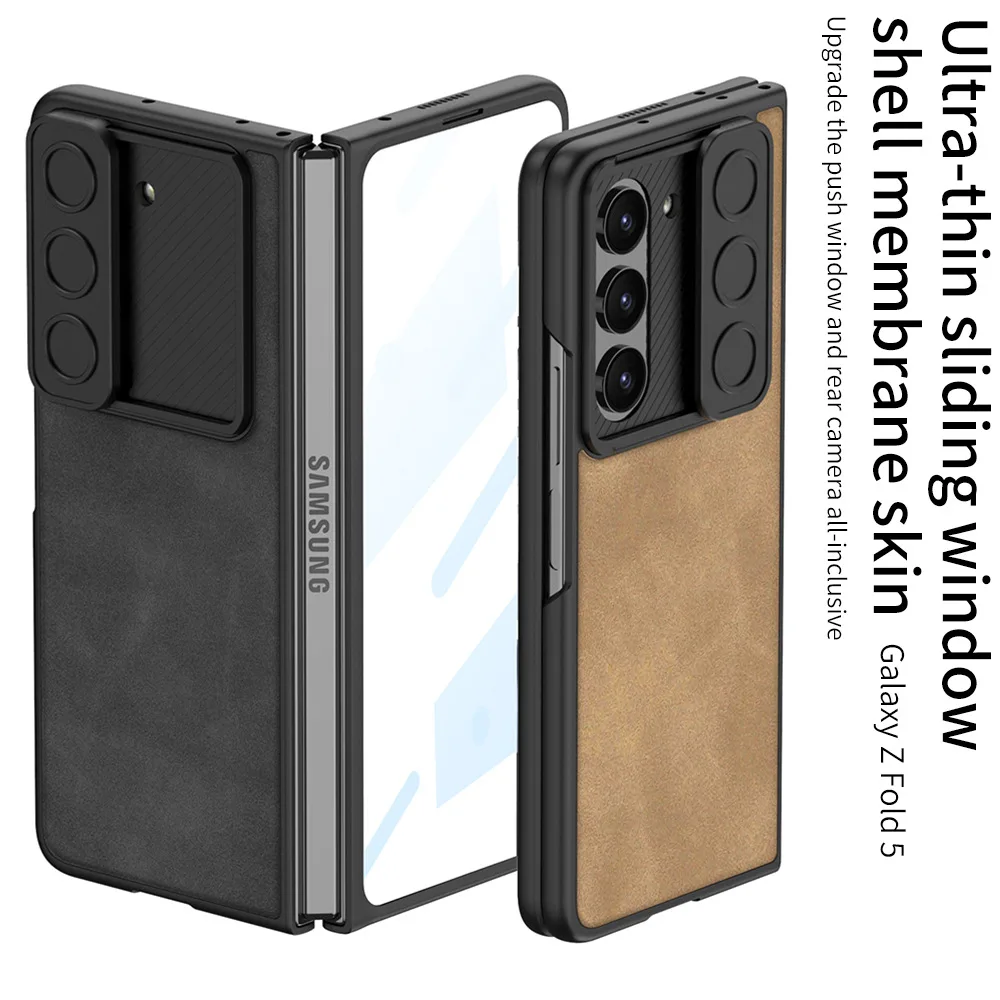 

Creative Slide-out Window Frosted Phone Case For Samsung Galaxy Z Fold5 Ultra-thin Leather Shell Film Integrated Anti-fall Shell
