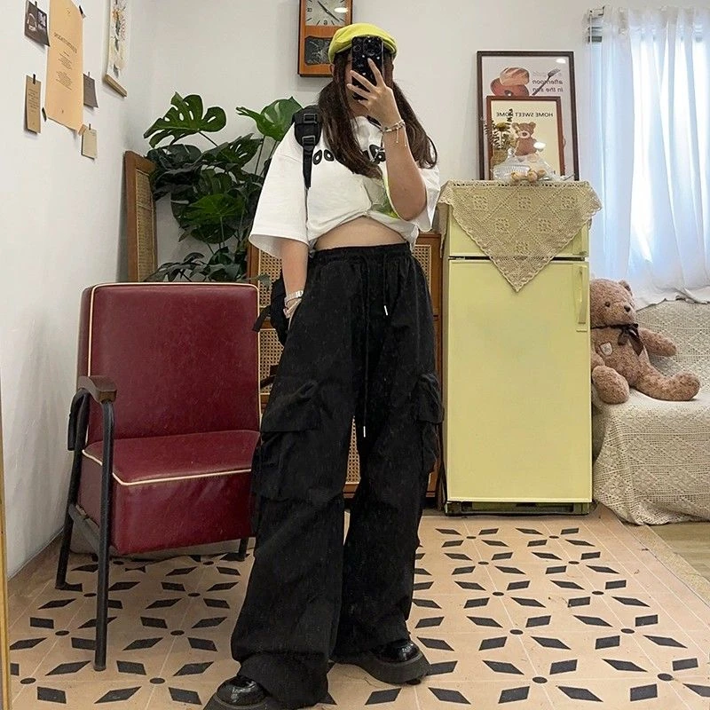 

Deeptown Y2k Harajuku Black Cargo Pants Women Parachute Streetwear Japanese Fashion Baggy Trousers Oversize Sweatpants Hippie