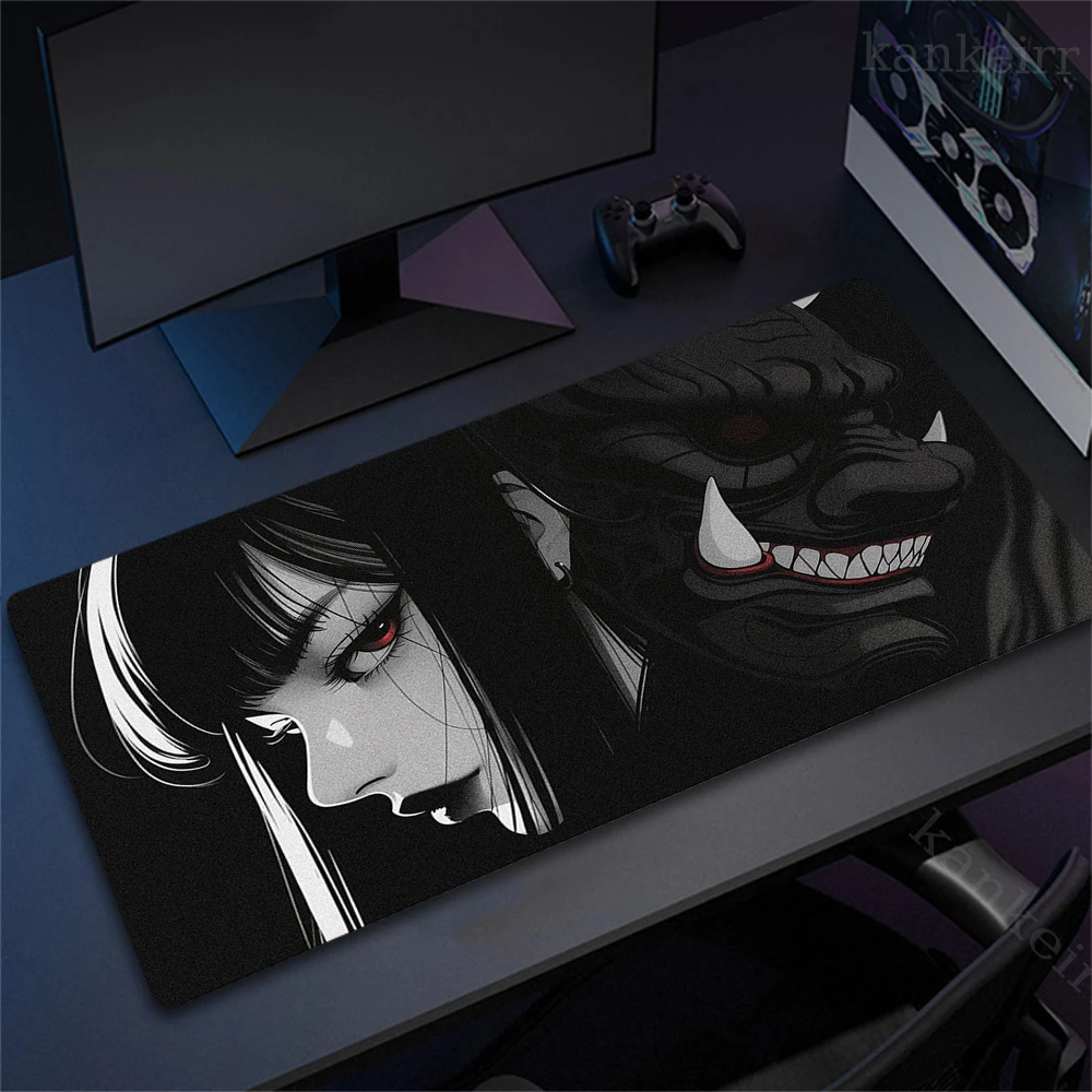 Фото Большой игровой коврик для мыши Oni Mask с фиксирующимся краем, профессиональный компьютерный коврик для мыши, коврик для игры в аниме Mausepad XXL для девочек, коврик с принтом HD №3
