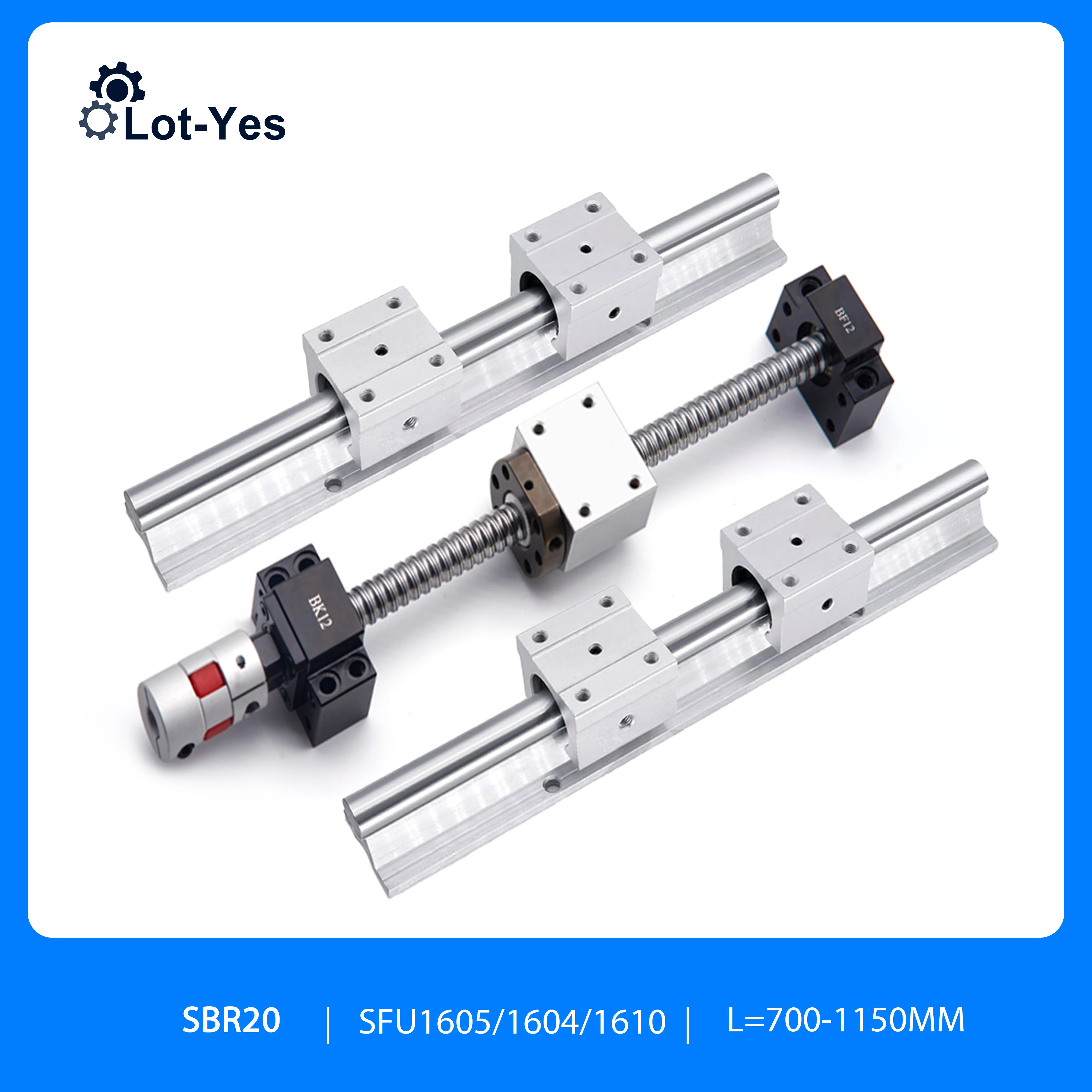 

CNC Customization SBR20 Linear Guide Rail SFU1605 SFU1610 SFU1604 700 - 1150 MM Ball Screw BK12 BF12 Support SBR20UU Slide Block