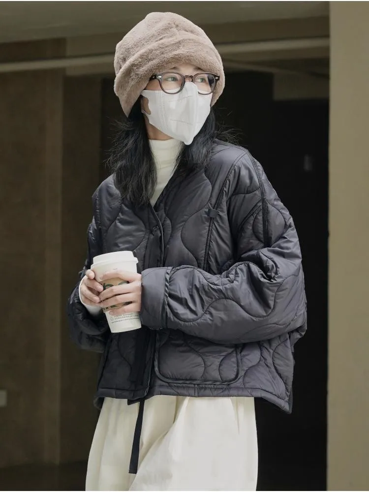 2022 Fall Winter Bat Sleeve Short Contrast Color Cotton-Padded Jackets Parkas Women Loose Profile Light Leisure Warm Coats