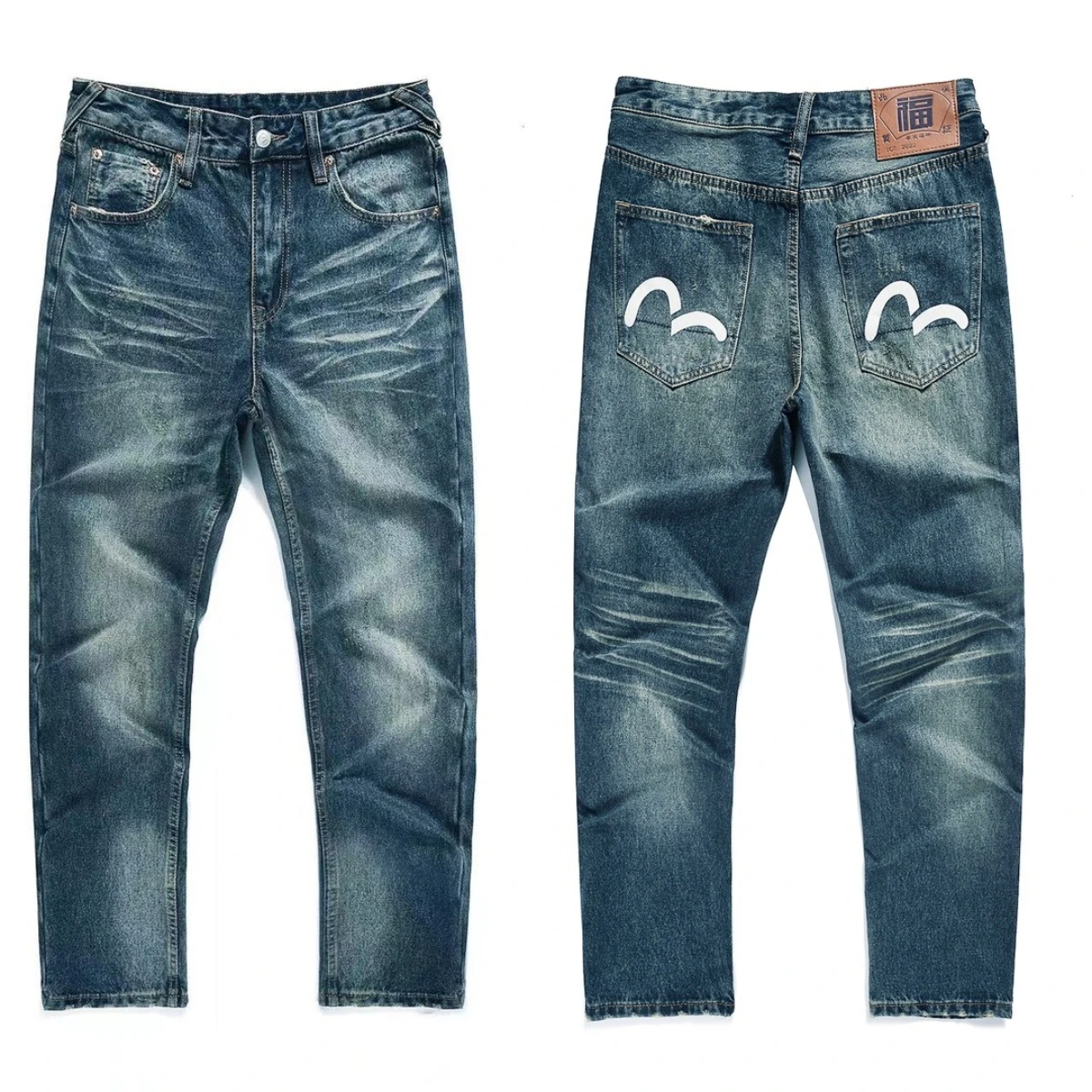 Джинсы мужские с вышивкой ручной работы прямые штаны из чистого хлопка в стиле