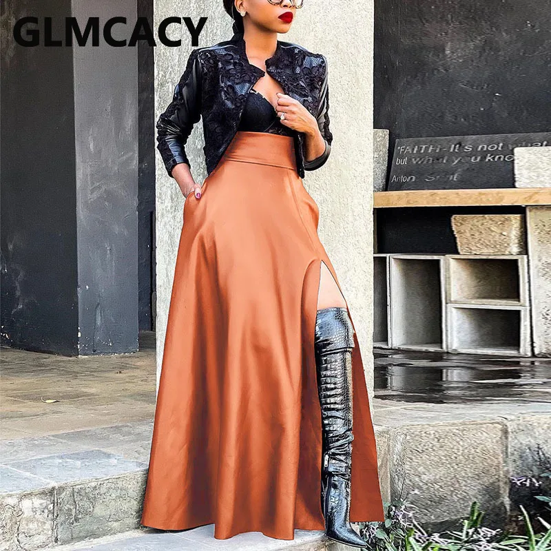 Женская юбка-макси с высокой талией и разрезом | Юбки