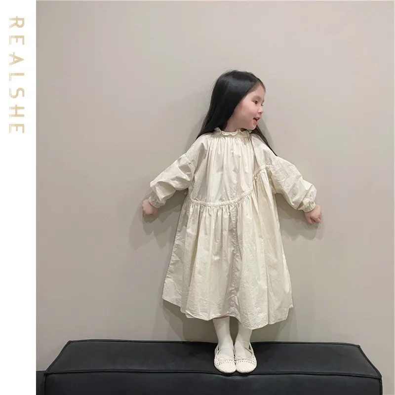 

Girls Baby Dress Spring Summer Solid Ruffles Pleated Long Sleeve Toddler Kids Dresses Children's Costumes Clothing